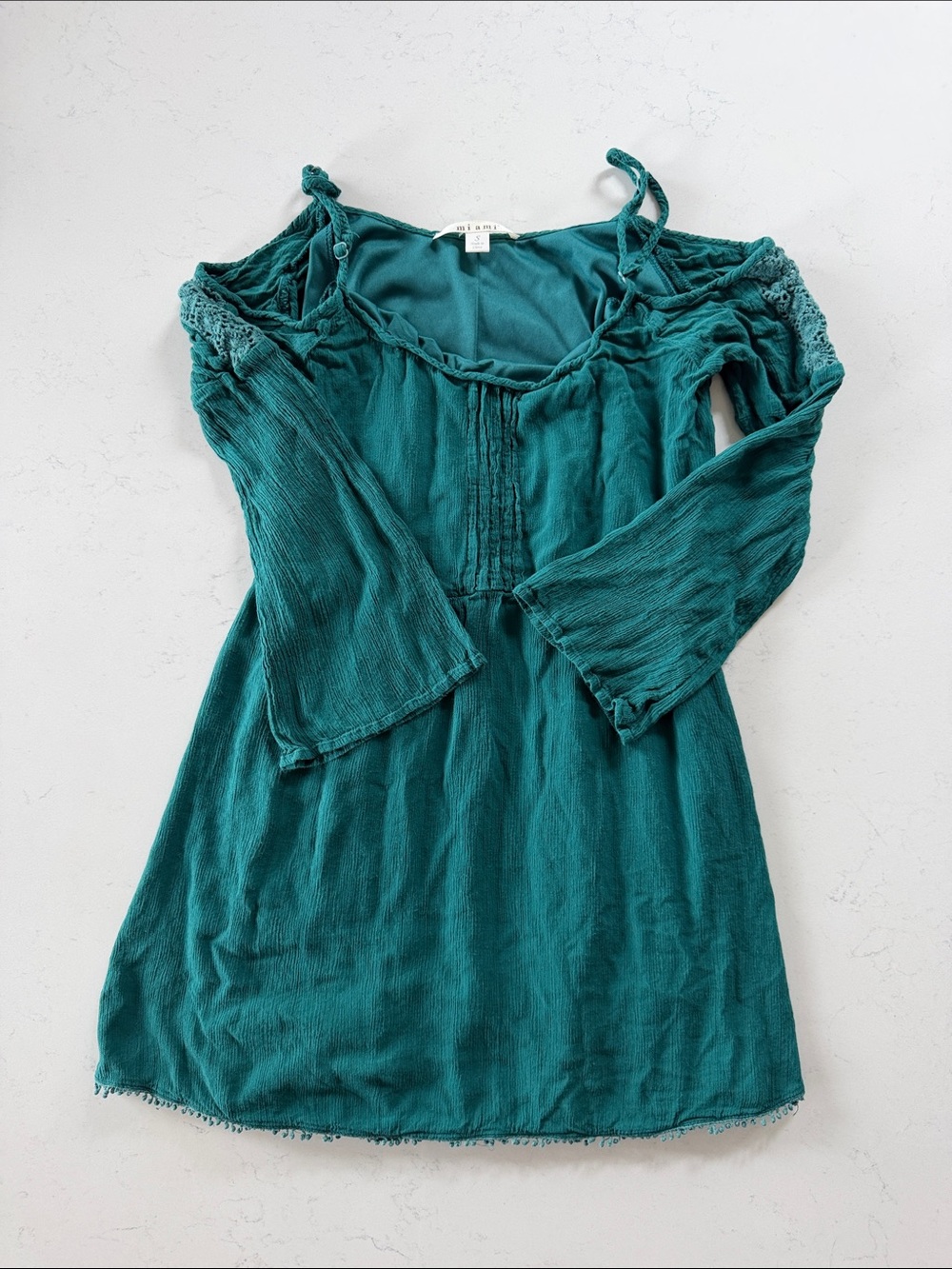 miami Teal Off-Shoulder Boho Tunic Dress
